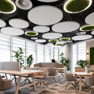 Suspended Fiberglass Ceiling Tiles Curved Modern Design Hanging Sound absorbing Ceiling Panel Baffles For Restaurant