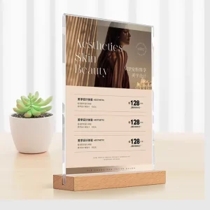 T Shaped A4 Solid Wood Display Board Beech Wood Office Card Table Sign Acrylic Standing Price