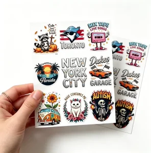 TEDDY Custom Waterproof Printing Vinyl Foil Gold Transparent PVC PET Film Kids Logo Kiss Cut Sticker Sheets