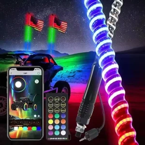 TFL 04 Spiral RGB LED Whip Light for ATV UTV RZR 2-6FT ABS COB Tech Wireless Remote Control