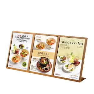 Table Menu Display Stand Flyer Display Clear Acrylic Double Sided T Shape Stainless Steel Sign