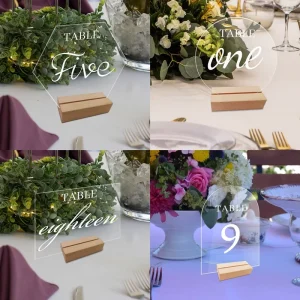 Table Sign Wooden Stand for Wedding Decor Table Number Holder Acrylic Table Display Sign Holder With Beech Wood Base