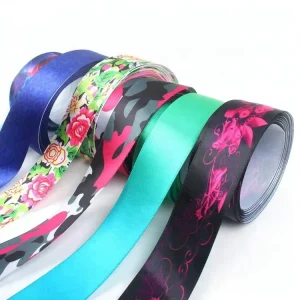 Tape Design Custom Colorful Flower Logo Roll Sublimation Printed Satin Ribbons for Package