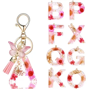 Tassel Butterfly Flower Resin Keychain 26 Letters Key Ring Backpack Pendant Keychain