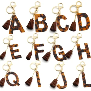 Tassel Leopard Print Acrylic Keychain for Keys Women Jewelry A-Z Letters Initial Resin Handbag Pendant Cute Keychain Accessories