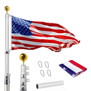 Telescopic Flag Pole Kit Extra Thicker Telescoping Flag Pole Heavy Duty Extendable FlagPole for Outside House Aluminum Flagpoles