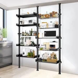 Tool Free Spice Condiment Shelving Unit Rust Proof Tension Pole Shelf for Kitchen Pantry Rack