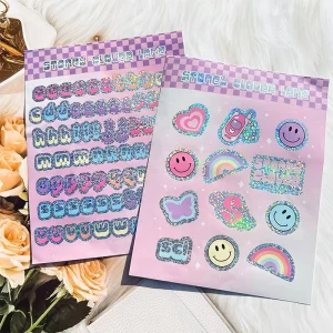 Top Selling Custom Printing Self Adhesive Kiss Cut Holographic Stickers Rainbow Effect Waterproof Sticker Sheet for Decoration