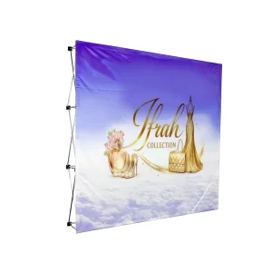 Trade Show Customized Photo Wall Aluminium Rack 8×8 ft 15 X 10 Foldable Pop up Backdrop Stand with Knitted Polyester Graphic