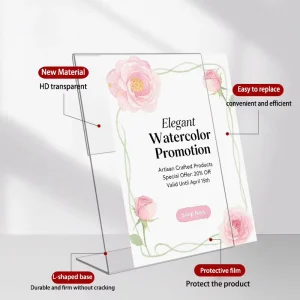 Transparent Acrylic L Shape Table Sign Holder Heat-Bent Menu Display Stand for Restaurant Cafe Hotel & Wedding