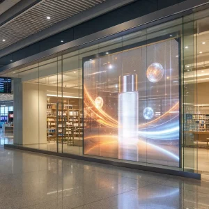 Transparent LED Display Film for Train Station Retail Glass Storefront