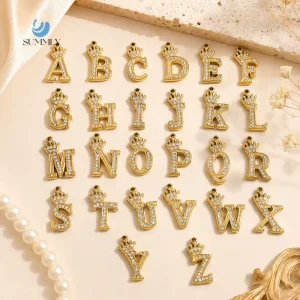 Trendy Full A Z Crown Zircon Initial Letter Charms 18K Gold Plated Stainless Steel Alphabet Pendant Custom Name Jewelry