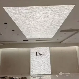 Tyvek Paper LED Light Box Textured Backlit Hanging Ceiling Advertising Sign UV Printed Custom Logo Suspended Aluminum