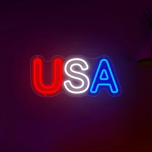 USA LED Neon Sign Wall Decor Dimmable AC Powered Customizable Colors IP65 Waterproof Home Business Office Wedding Taxi Car