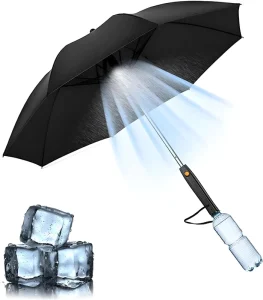 USB Rechargeable Sun Umbrella for Summer Sports Beach Travel Built-in Fan Mister Spray Heat Protection Cooling Walking Umbrella