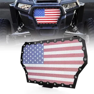 UTV Polaris RZR Steel Grille Replacement Black Steel Grille with USA Flag Mesh Grill for Polaris RZR 1000 XP Turbo