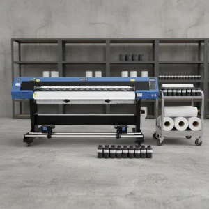 UV DTF Roll to Roll Transfer Printer for Custom T Shirt and Textile Applications Includes Laminator and Full Color Process