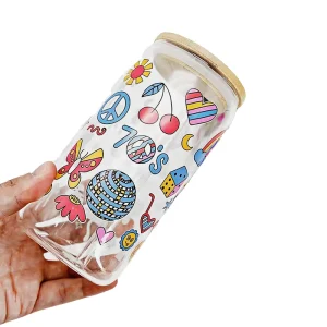 UV DTF Transfer Sticker 16oz Libbey Glass Wrap Custom UV Transfer Sticker 3D Raised UV Sticker Permanent Adhesive
