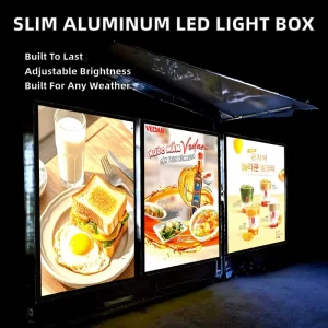 Ultra-thin Rectangle Aluminum Advertising LED Light Box with Glass Frame Weatherproof 5000 Lumens Brightness