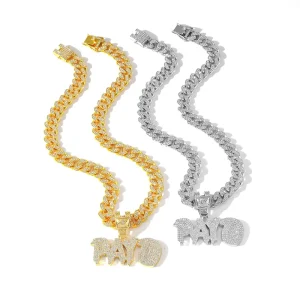 Unisex Hip Hop Cuban Link Chain Gold Plated English Letter ‘Payd’ Pendant Necklace Alloy Crystal