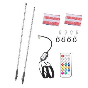 Upgrade RGB Chasing Dancing LED Antenna Whip Light Buggy ATV UTV Spiral Flag Whip Lights Remote APP Controlled 3ft 4ft 5ft 6ft