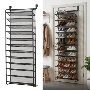 Vietnam Origin NSF Black 10 Tier Over the Door Shoe Rack Organizer Entryway Vertical Metal Storage Rack Wall Mount Shelf Unit