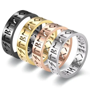 Viking Norse Rune Stainless Steel Hollow Men’s Finger Ring 6mm Nordic Letter Metal Rock Ring Wedding Jewelry