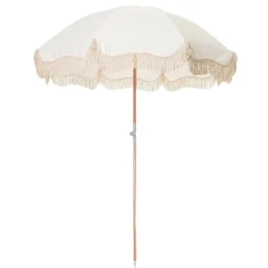 Vintage 9ft Garden Umbrellas Manual Big Size Scallop Edge Pink Fringed Patio Parasol for Outdoor Terrace Resort Market Garden