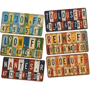 Vintage France City Metal License Plate Tin Sign Rustic Retro Metal Sign Old Fashioned Bar Garage Wall Decor Metal Sign