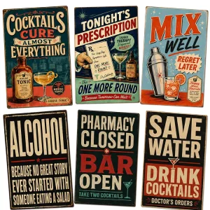 Vintage Funny Cocktail Tin Sign Rustic Metal Sign Old Fashioned Bar Pub Wall Decor Retro Poster Vintage Metal Sign