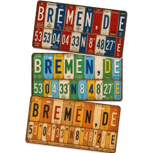Vintage Germany Bremen Metal License Plate Tin Sign Rustic Vintage Metal Sign Old Fashioned Bistro Garage Wall Decor Metal Sign