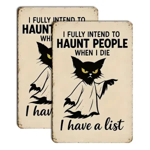 Vintage Ghost Black Cat Metal Tin Sign Funny Halloween Quote Wall Decor for Home Bar Cabin Ornament