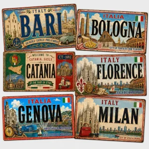 Vintage Italy City Metal License Plate Tin Sign Rustic Retro Metal Sign Old Fashioned Bar Garage Wall Decor Metal Sign