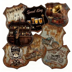 Vintage Metal Plaque UV Printing Custom Color Die Cast Garage Theme 30.5x30cm Featuring Route 66 For More Farm Outdoor Garage