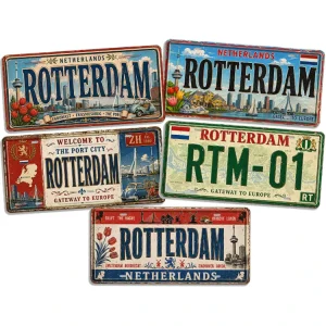 Vintage Netherlands Rotterdam License Plate Tin Sign Rustic Metal Sign Old Fashioned Bar Garage Wall Decor Metal Sign