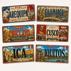 Vintage Peru City Letter Collage Metal License Plate Tin Sign Rustic Retro Metal Sign Old Fashioned Wall Decor Metal Sign