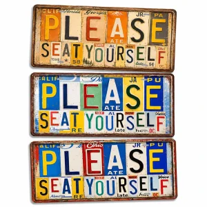 Vintage Please Seat Yourself Metal License Plate Tin Sign Rustic Metal Sign Old Fashioned Cafe Garage Wall Decor Metal Sign