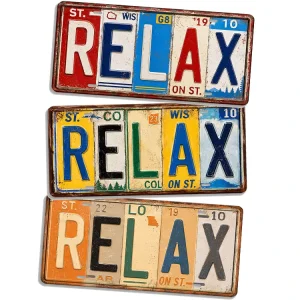 Vintage Relax Metal License Plate Tin Sign Rustic Metal Poster Custom Old Fashioned Lodge Home Garage Wall Decor Metal Sign