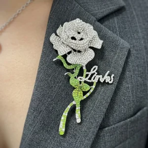 Vintage Rose Flower Women Wedding Jewelry Crystal Brooches Green Pink Red Fashion Brooch Lapel Pins