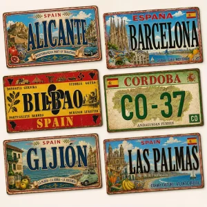 Vintage Spain City Metal License Plate Tin Sign Rustic Retro Metal Sign Old Fashioned Tapas Bar Garage Wall Decor Metal Sign