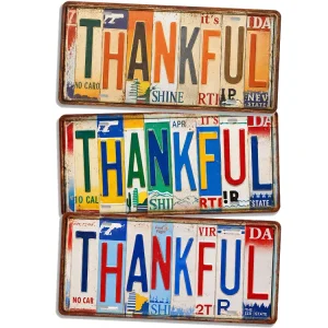 Vintage Thankful Letter Metal License Plate Tin Sign Rustic Vintage Metal Sign Old Fashioned Farm Home Wall Decor Metal Sign