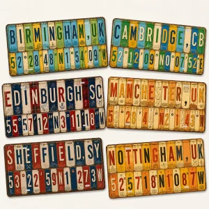 Vintage UK City Metal License Plate Tin Sign Rustic Retro Metal Sign Old Fashioned Bar Garage Wall Decor Metal Sign