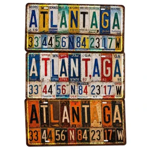 Vintage USA Atlanta Metal License Plate Tin Sign Rustic Metal Sign Old Fashioned Cafe Garage Wall Decor Metal Sign