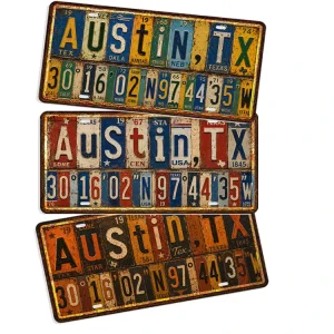 Vintage USA Austin Letter Spliced Metal License Plate Tin Sign Rustic Retro Metal Sign Old Fashioned Bar Wall Decor Metal Sign