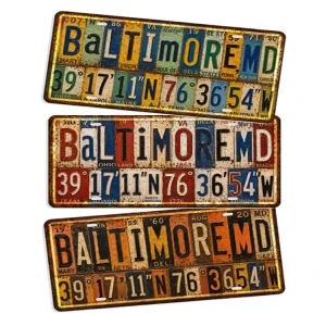 Vintage USA Baltimore Metal License Plate Tin Sign Rustic Vintage Metal Sign Old Fashioned Pub Garage Wall Decor Metal Sign