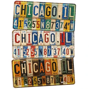 Vintage USA Chicago city Metal License Plate Tin Sign Rustic Vintage Signs Old Fashioned Diner Garage Wall Decor Metal Sign