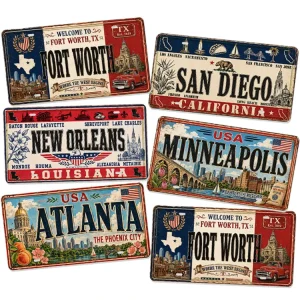 Vintage USA City Metal License Plate Tin Sign Rustic Retro Metal Sign Old Fashioned Bar Garage Wall Decor Metal Sign