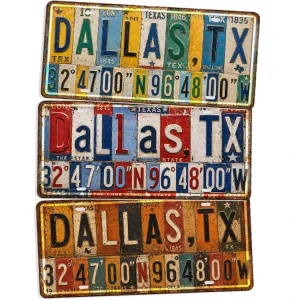 Vintage USA Dallas Metal License Plate Tin Sign Rustic Metal Sign Old Fashioned Saloon Garage Wall Decor Metal Sign