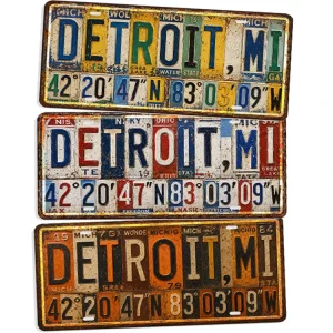 Vintage USA Detroit Metal License Plate Tin Sign Rustic Metal Poster Custom Old Fashioned Car Shop Garage Wall Decor Metal Sign