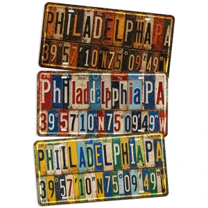 Vintage USA Philadelphia Metal License Plate Tin Sign Rustic Retro Metal Sign Old Fashioned Tavern Garage Wall Decor Metal Sign
